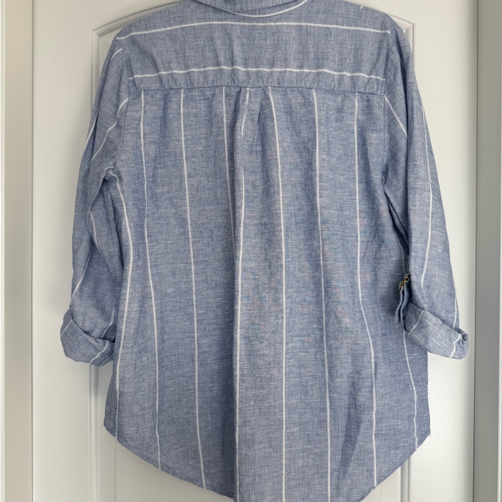 Ellen Tracy Striped Linen Coastal Preppy California Summer Top Size Large - Picture 6 of 9